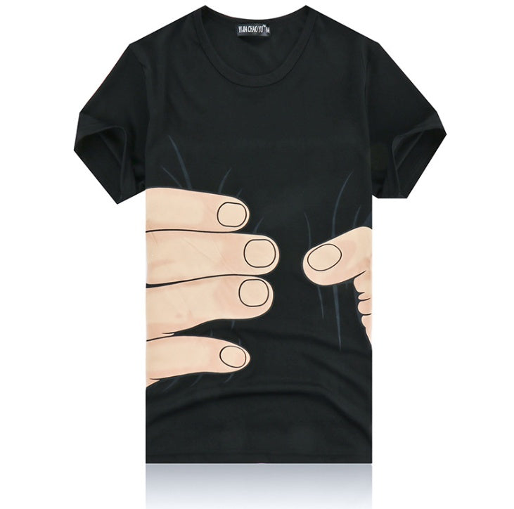 Camiseta de manga corta de algodón con estampado 3D de mano grande - FIRUSHOP