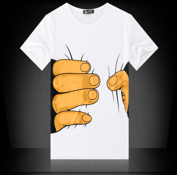 Camiseta de manga corta de algodón con estampado 3D de mano grande - FIRUSHOP