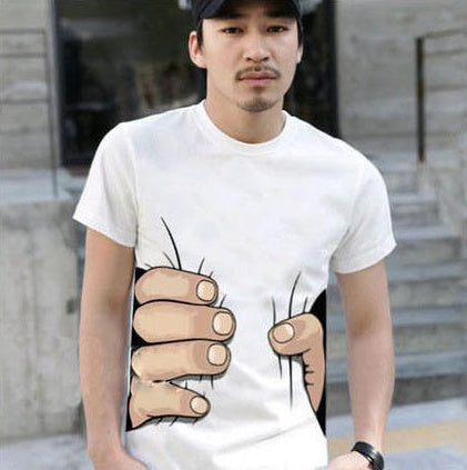Camiseta de manga corta de algodón con estampado 3D de mano grande - FIRUSHOP